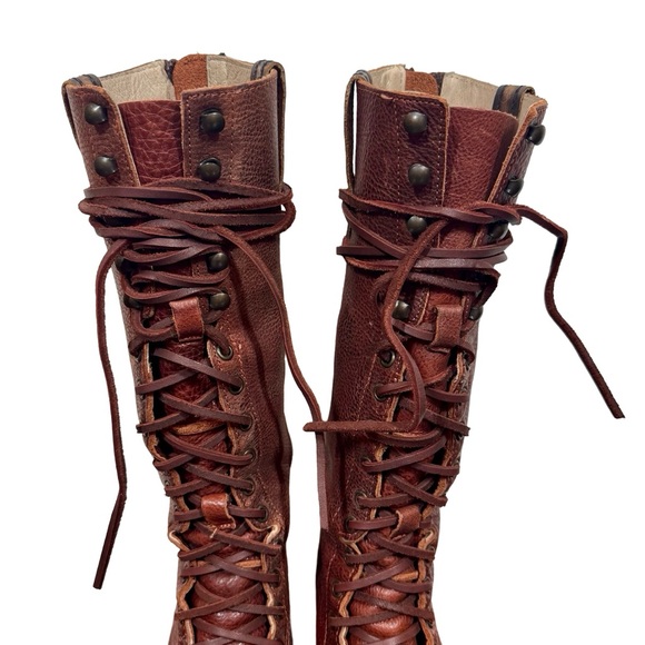 Freebird Grany Lace Up Leather Granny Tall Boots in Wine - Picture 9 of 14